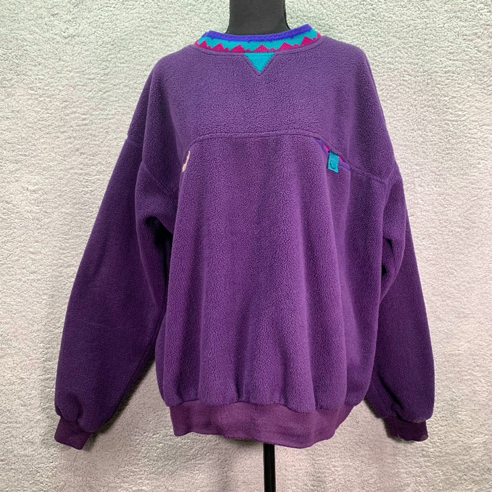 Vintage Columbia Fleece Pullover Purple w/ Aztec Trim Men's Size XL Made in USA
